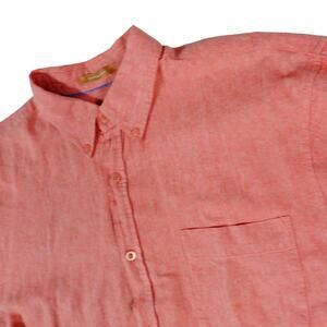 Bruno Washable Linen Pink Tropical Vacation Breathable Button Up Shirt XL